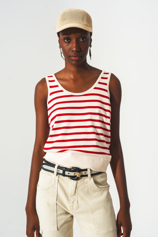 Q2 Striped cropped top in red and white