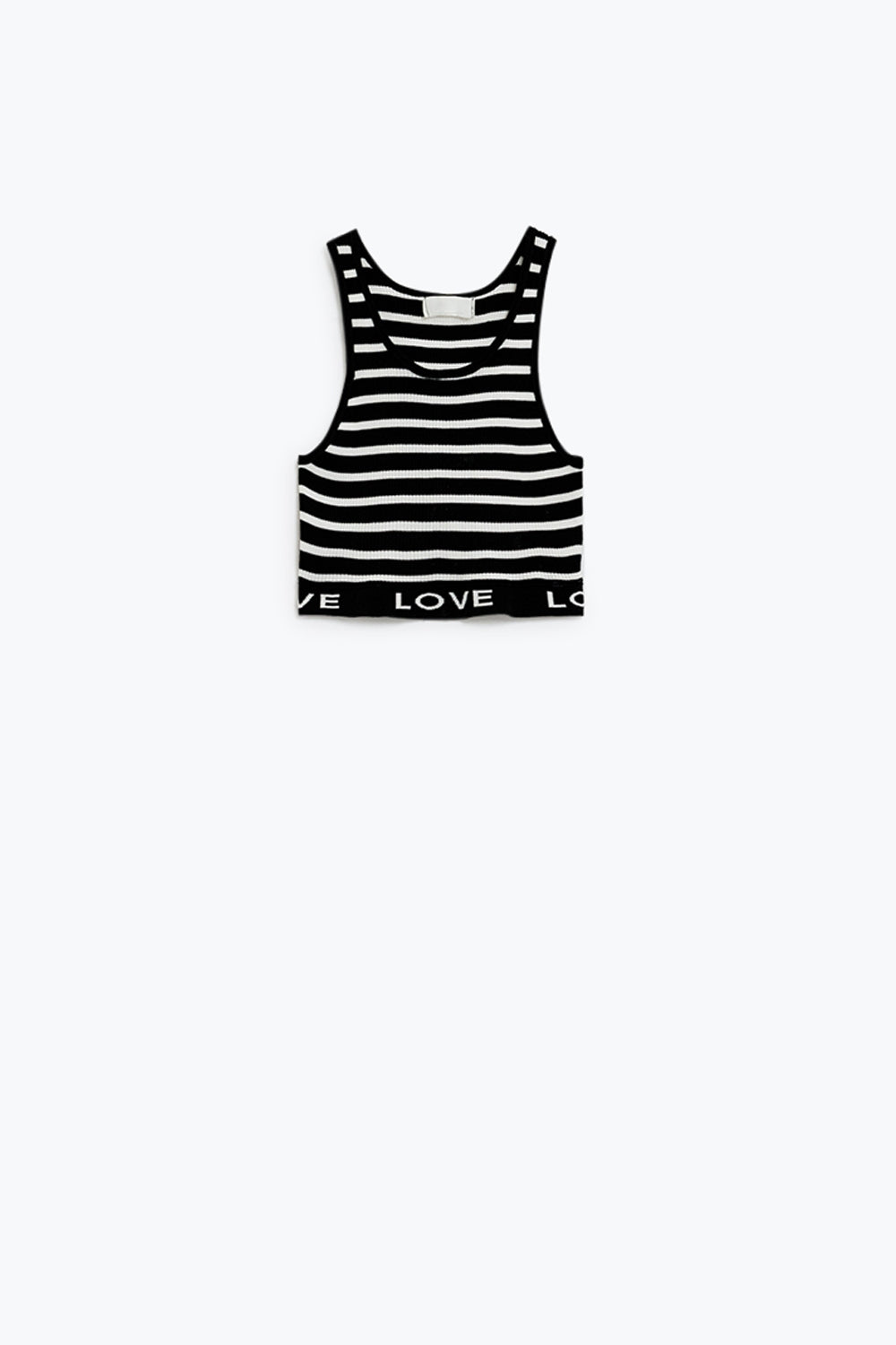 Q2 Striped Cropped Top with Love Text in black