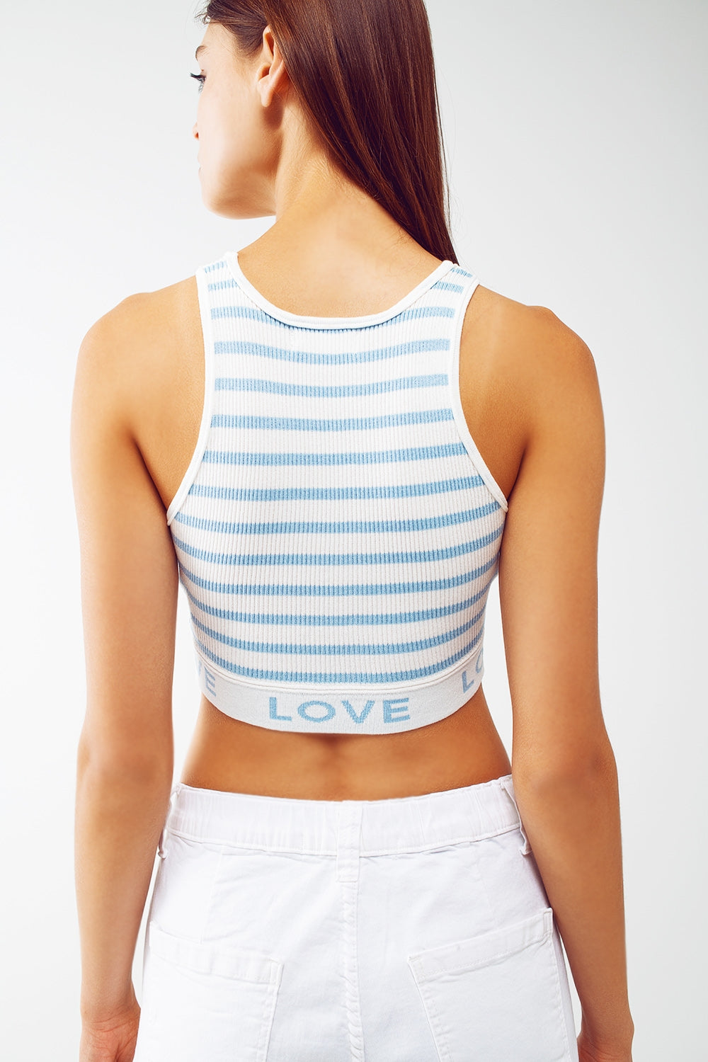 Striped Cropped Top with Love Text in blue - Szua Store