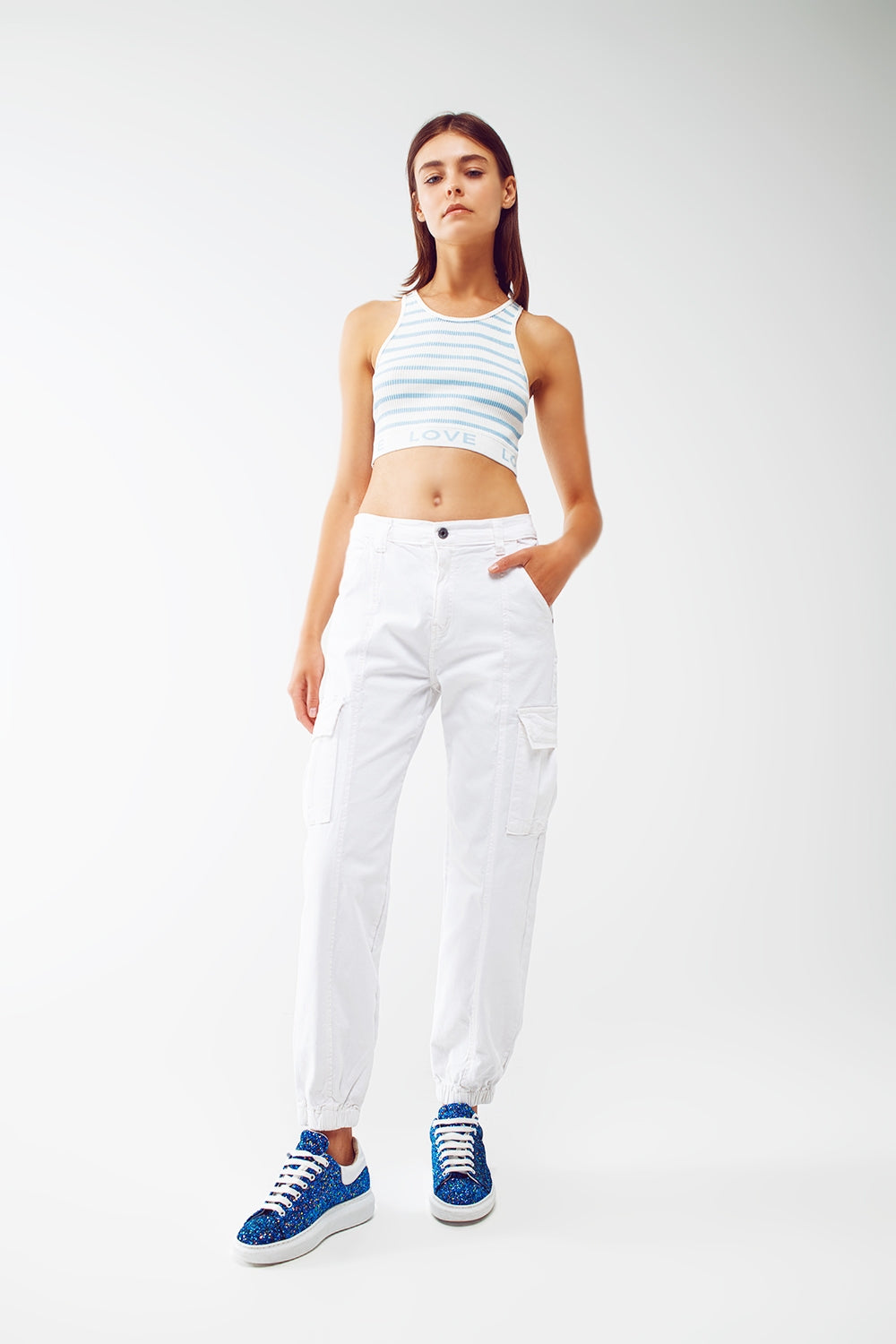 Striped Cropped Top with Love Text in blue - Szua Store