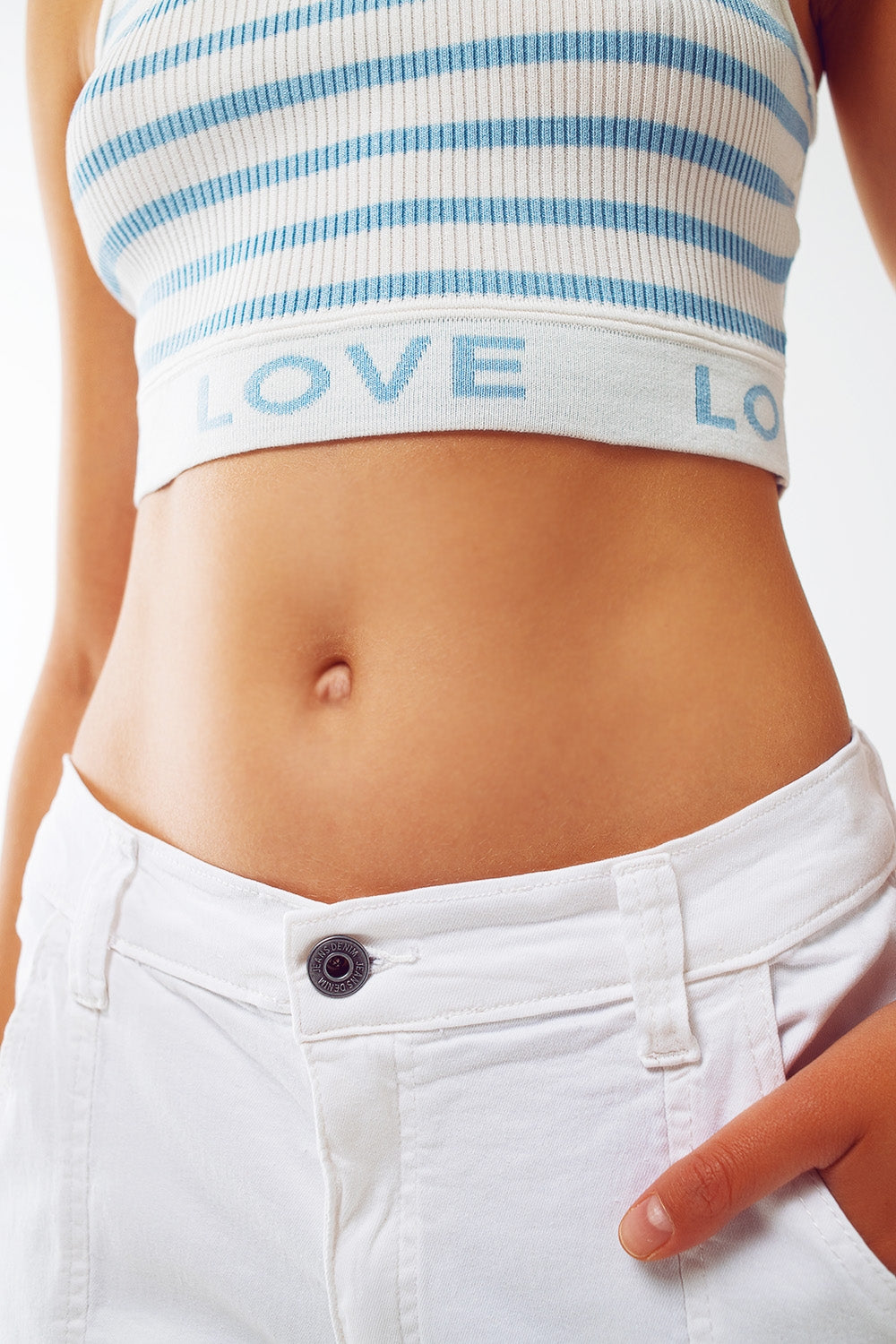 Striped Cropped Top with Love Text in blue - Szua Store