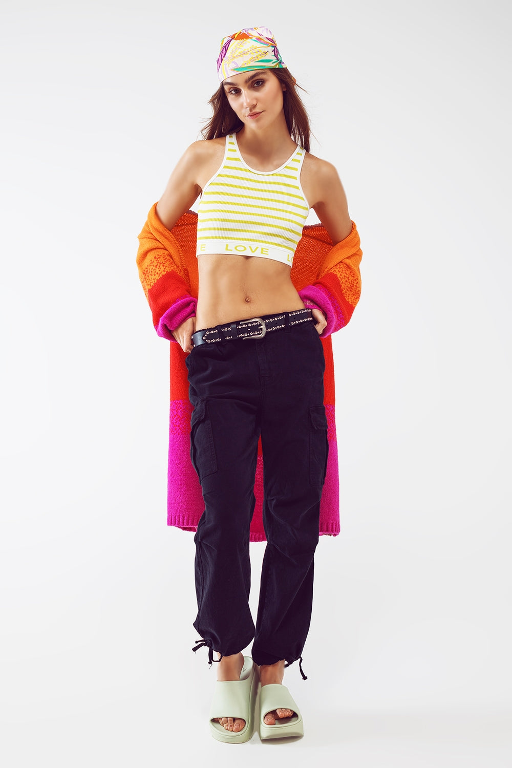 Striped Cropped Top with Love Text in Lime Green - Szua Store