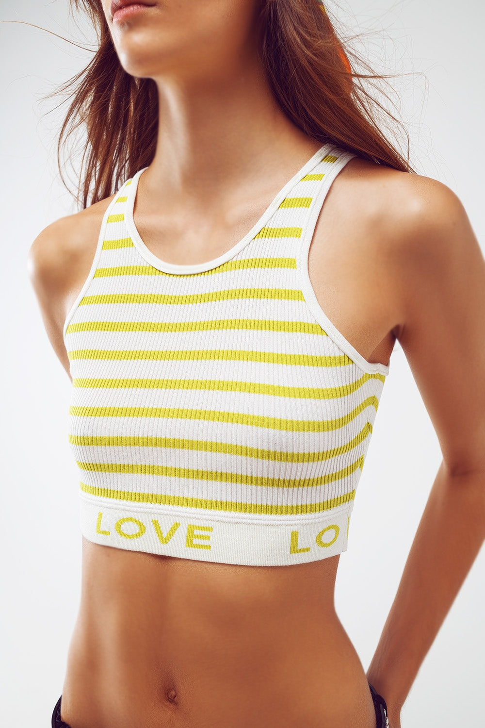 Striped Cropped Top with Love Text in Lime Green - Szua Store