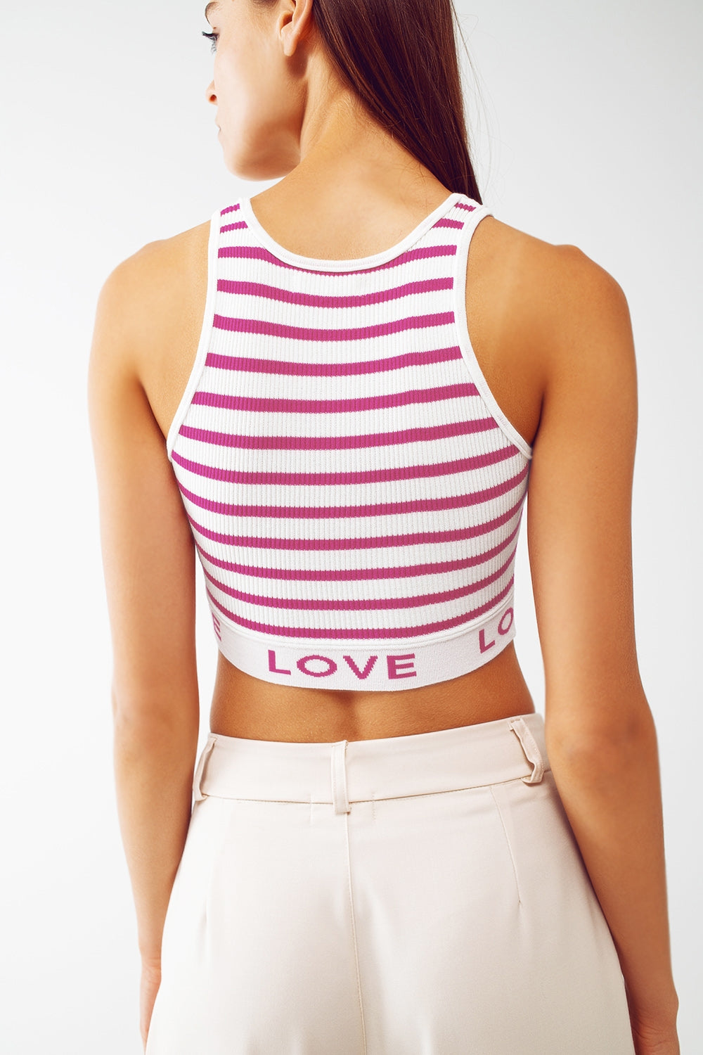 Striped Cropped Top with Love Text in pink - Szua Store