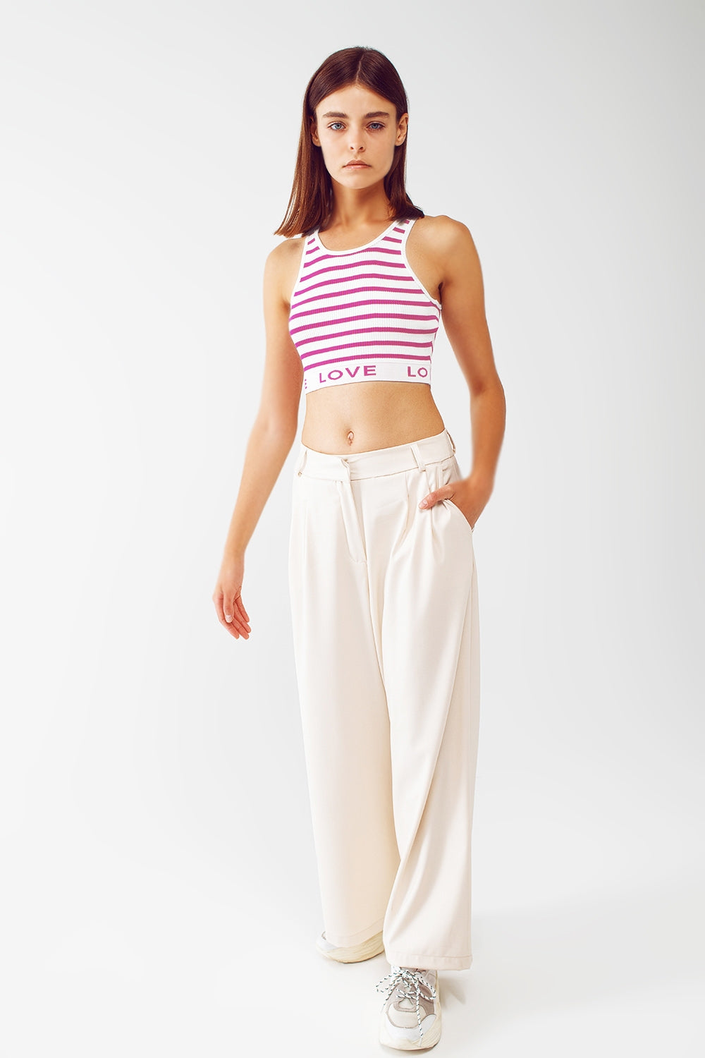 Striped Cropped Top with Love Text in pink - Szua Store