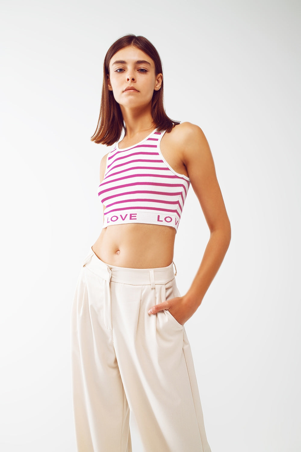 Striped Cropped Top with Love Text in pink - Szua Store