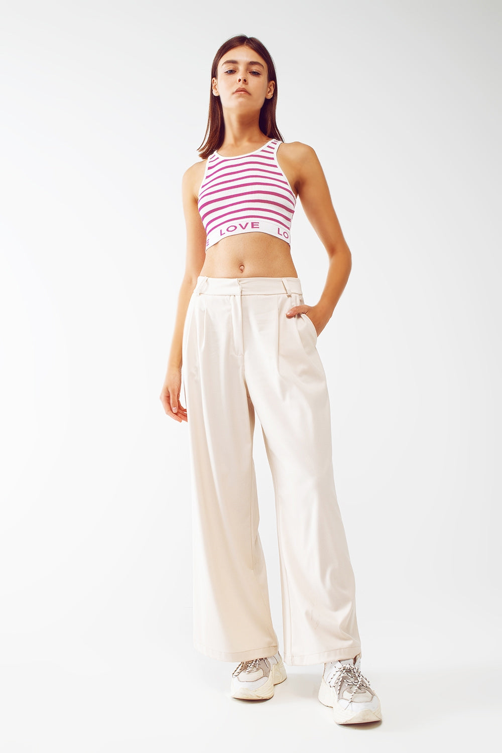 Striped Cropped Top with Love Text in pink - Szua Store