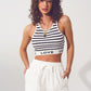 Q2 Striped Cropped Top with Love Text in White