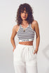 Q2 Striped Cropped Top with Love Text in White