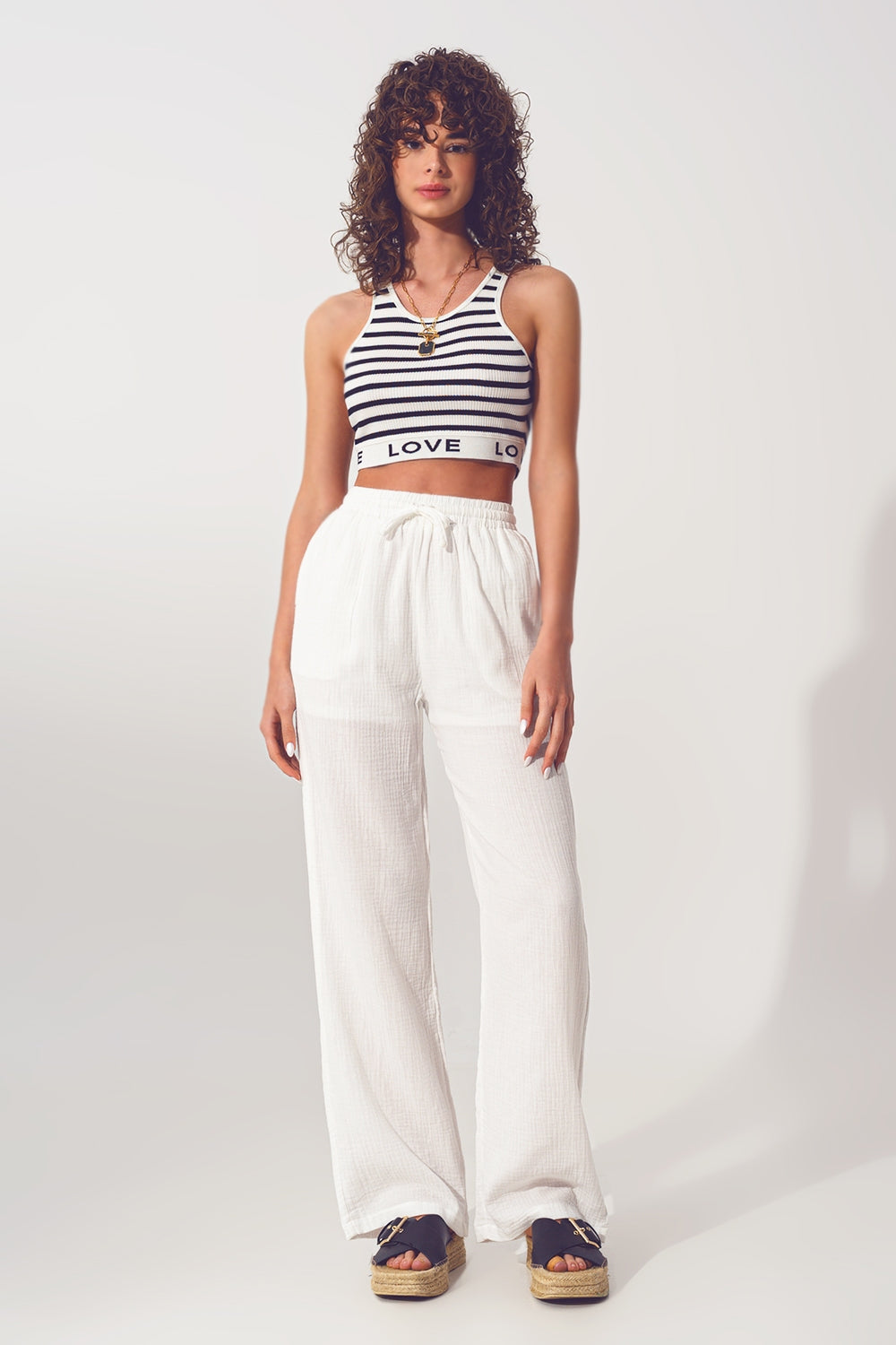 Striped Cropped Top with Love Text in White - Szua Store