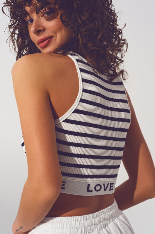 Striped Cropped Top with Love Text in White - Szua Store