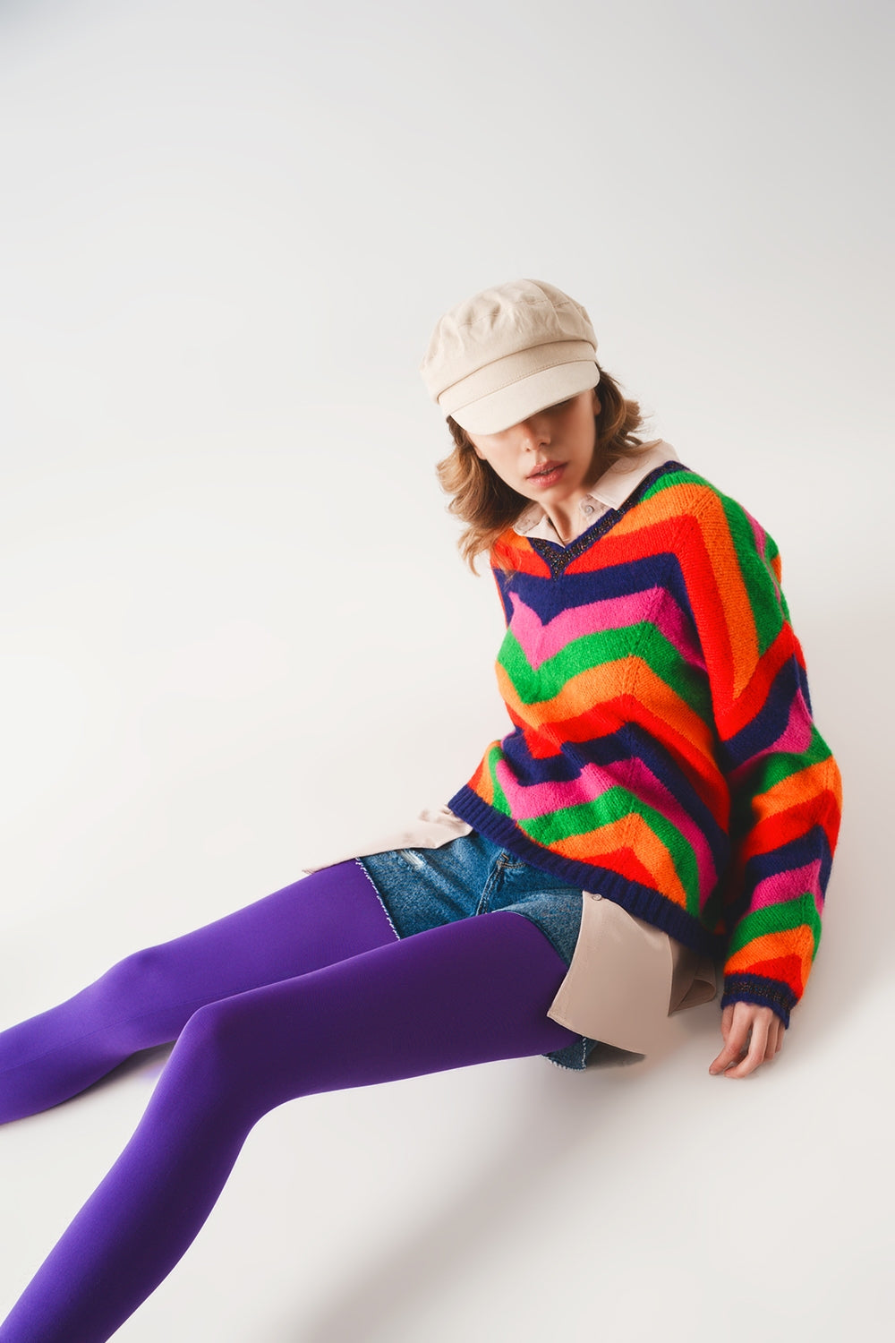 Q2 Striped knit sweater in multi
