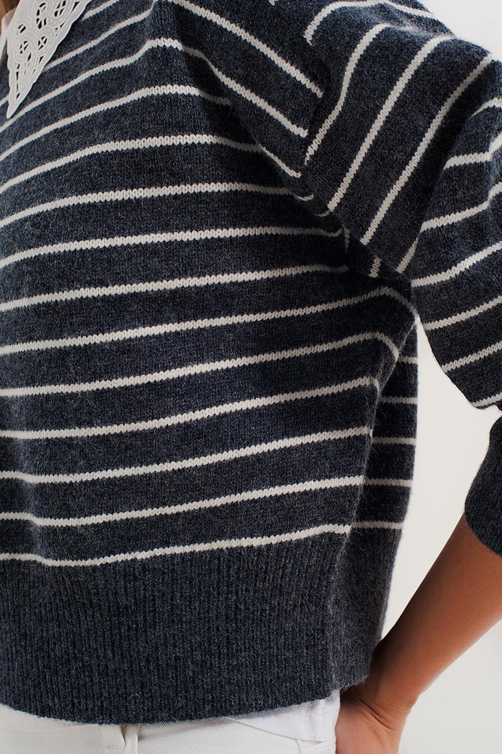 Striped knitted sweater with wrangler sleeves blue and white Szua Store