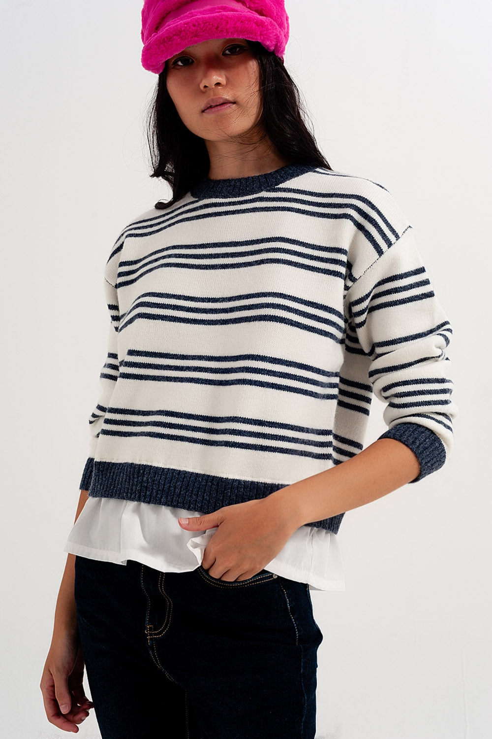Striped long sleeved sweater in white Szua Store