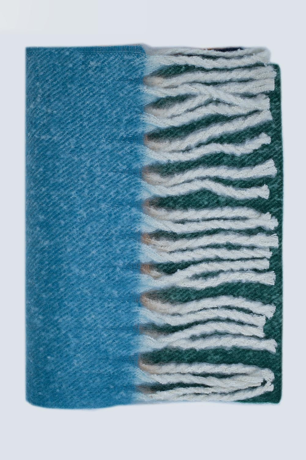 Q2 Stripy Chunky Scarf in Blue Green and Beige