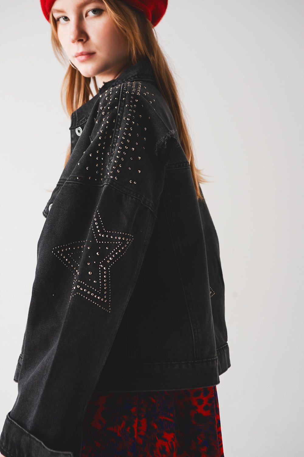 Studded denim jacket in black Szua Store