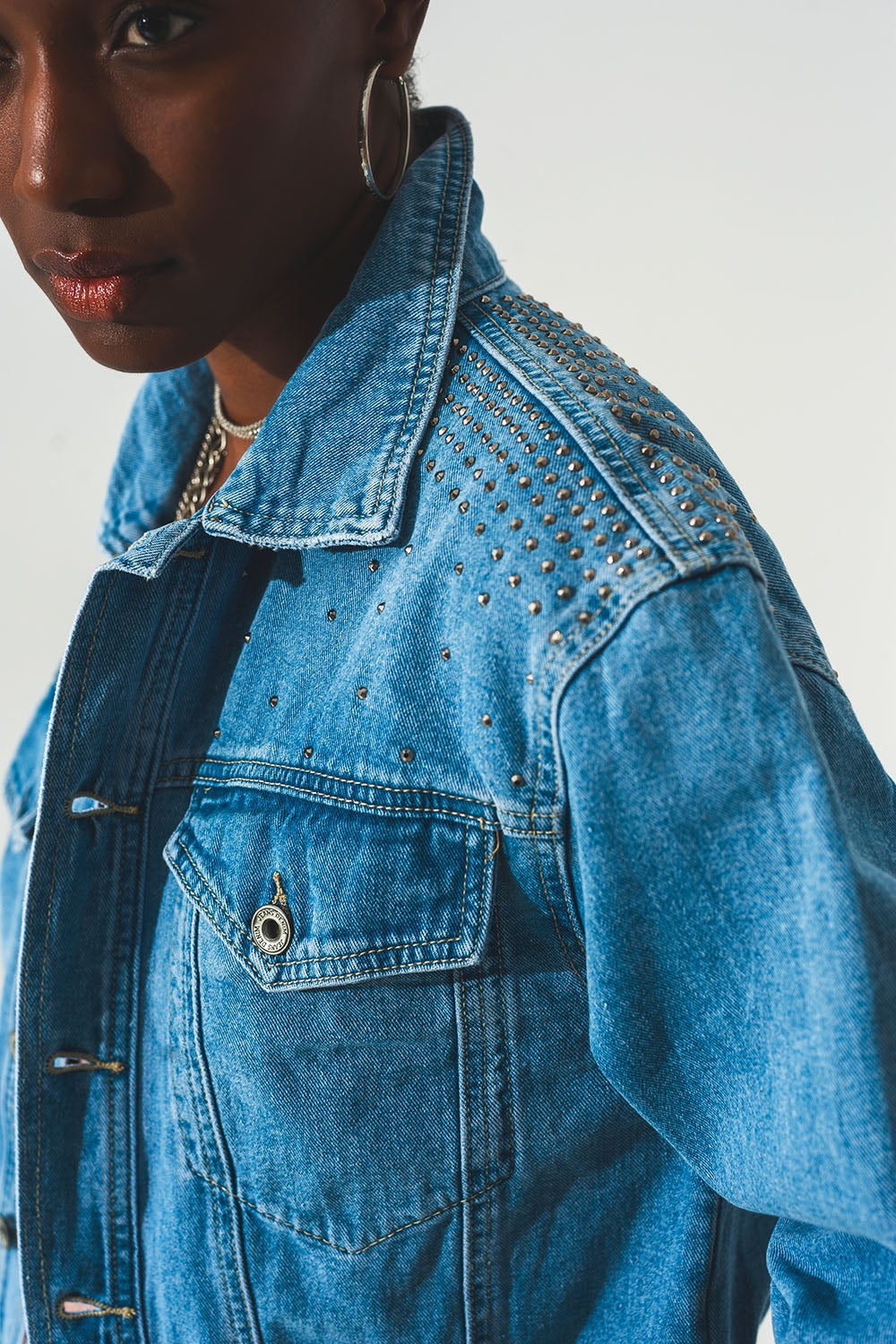 Studded denim jacket in blue - Szua Store