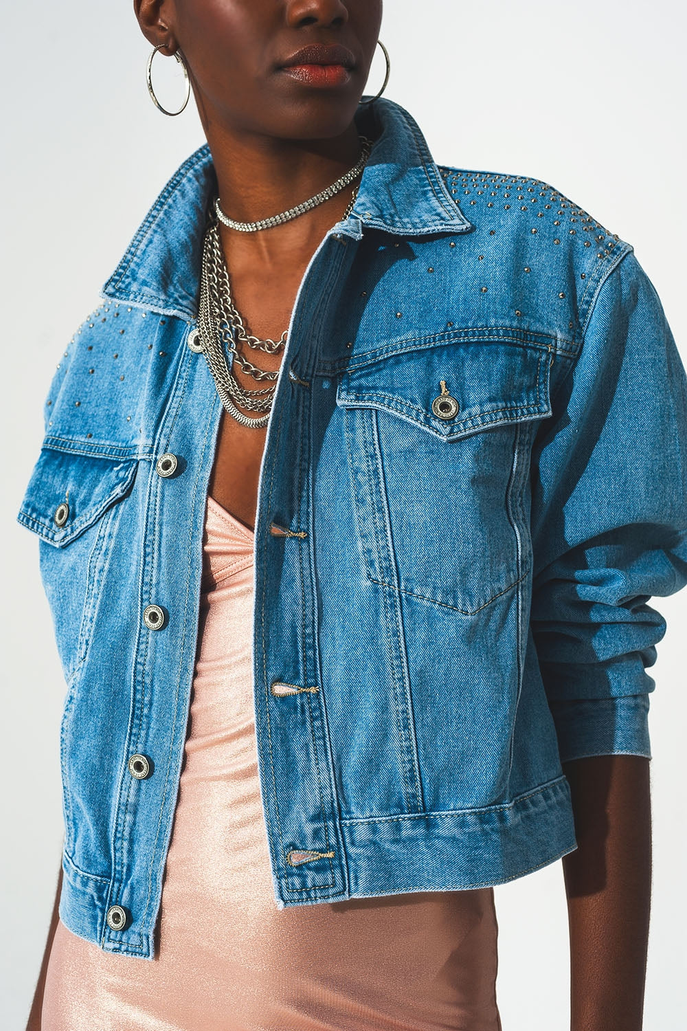 Studded denim jacket in blue - Szua Store