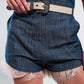 Suit shorts with faux feather hem in blue Szua Store