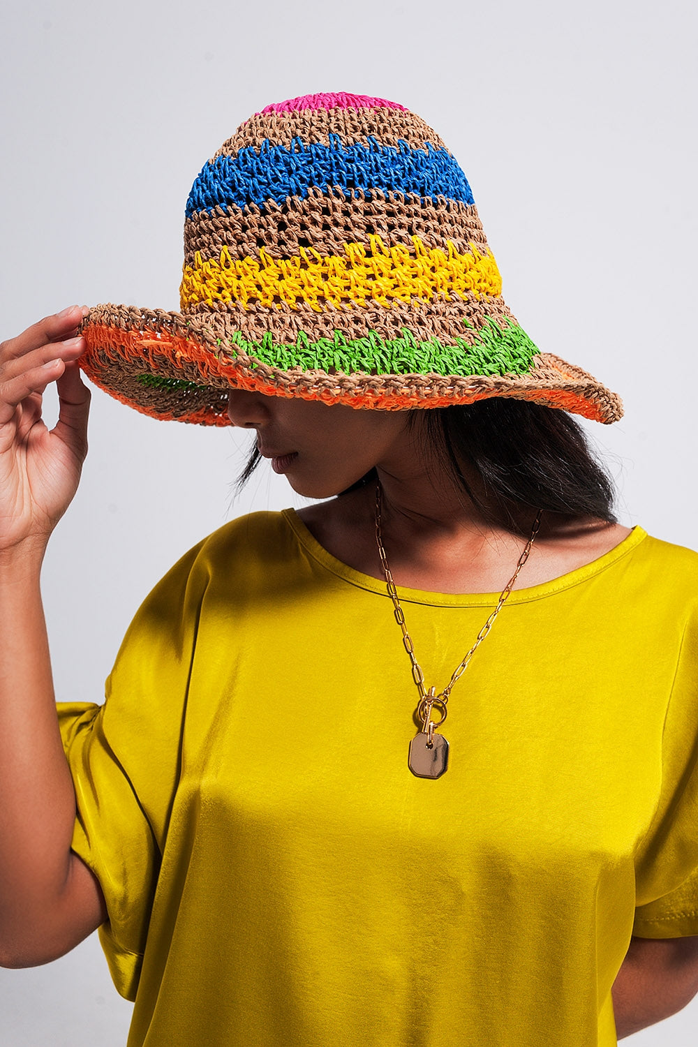 Sun hat in natural colored stripes Szua Store
