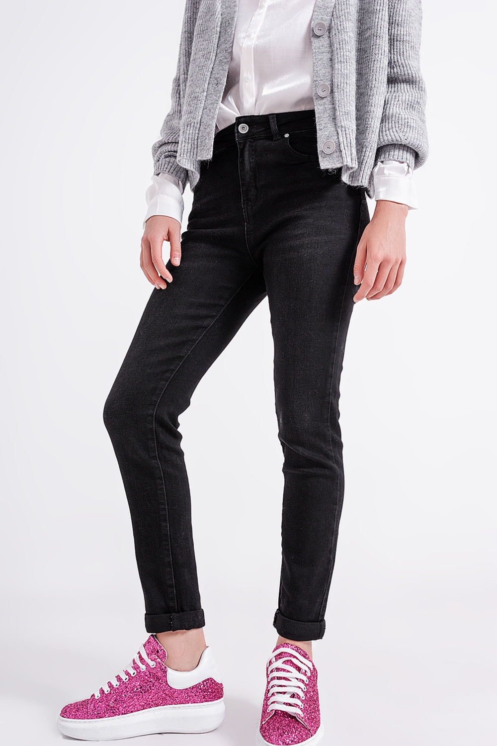 Super high rise skinny leg jeans in black Szua Store
