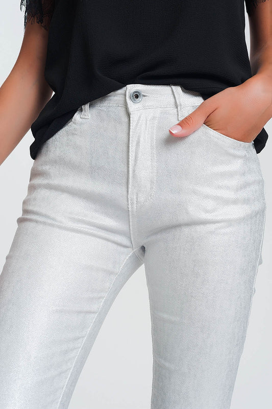 Super skinny high waisted Pants with silver sparkle in white Szua Store