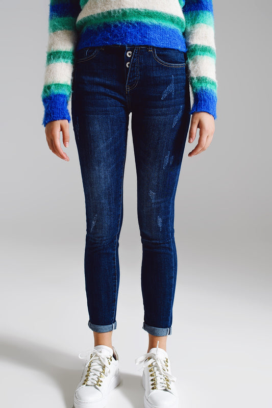 Q2 Super skinny jeans with visible front buttoning in midwash