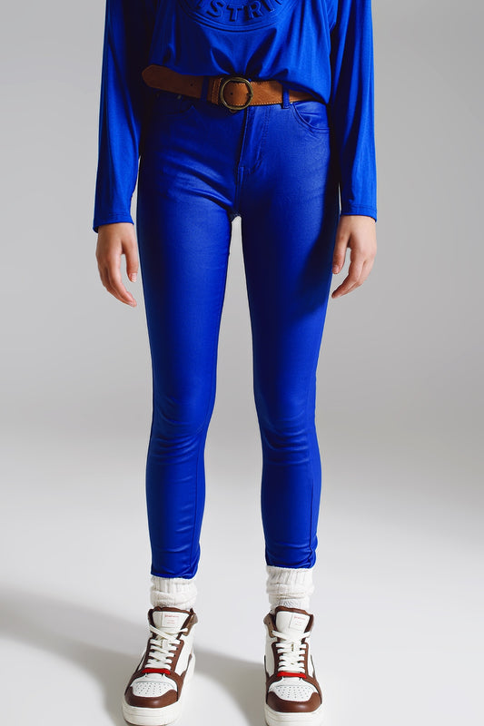 Q2 super skinny Pants faux leather in electric blue