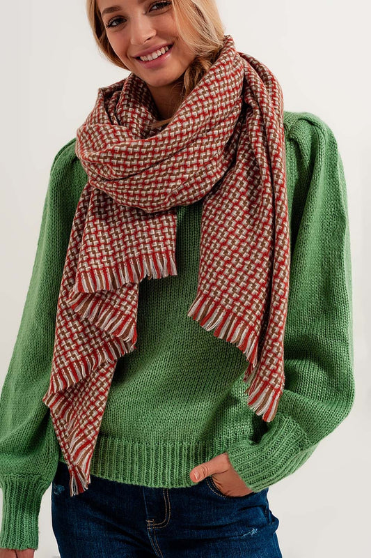 Super soft red scarf with geometric print Szua Store