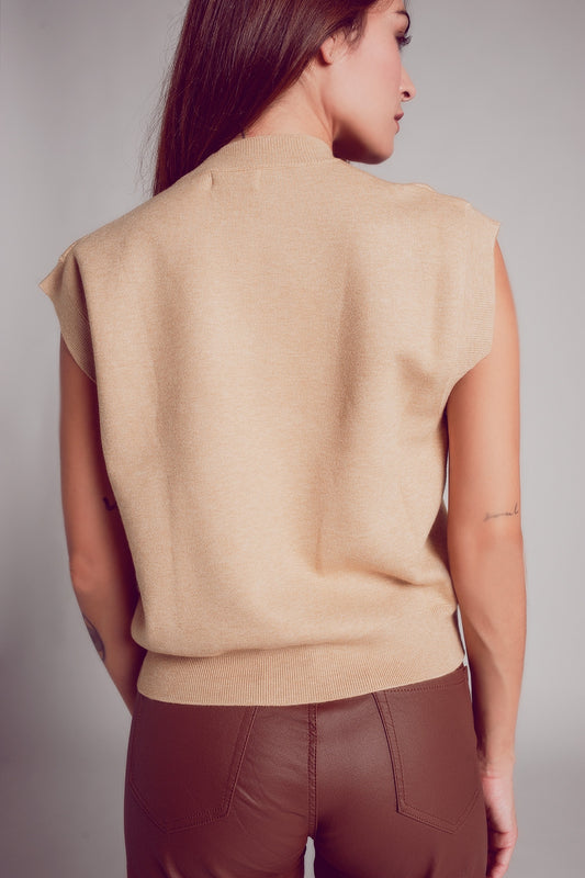 Super soft v neck vest in beige Szua Store