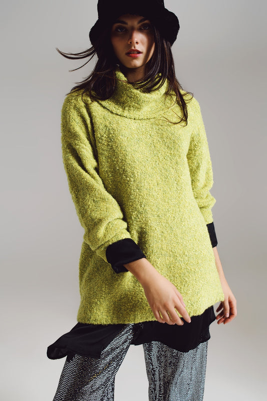 Sweater in green with a bardot neck.