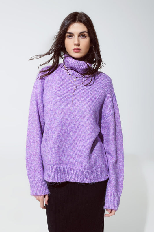 Q2 Sweater in purple with a turtleneck
