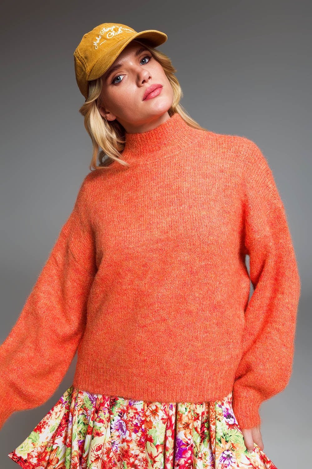 Jersey Con Cuello Chimenea De Hilo Metálico Naranja