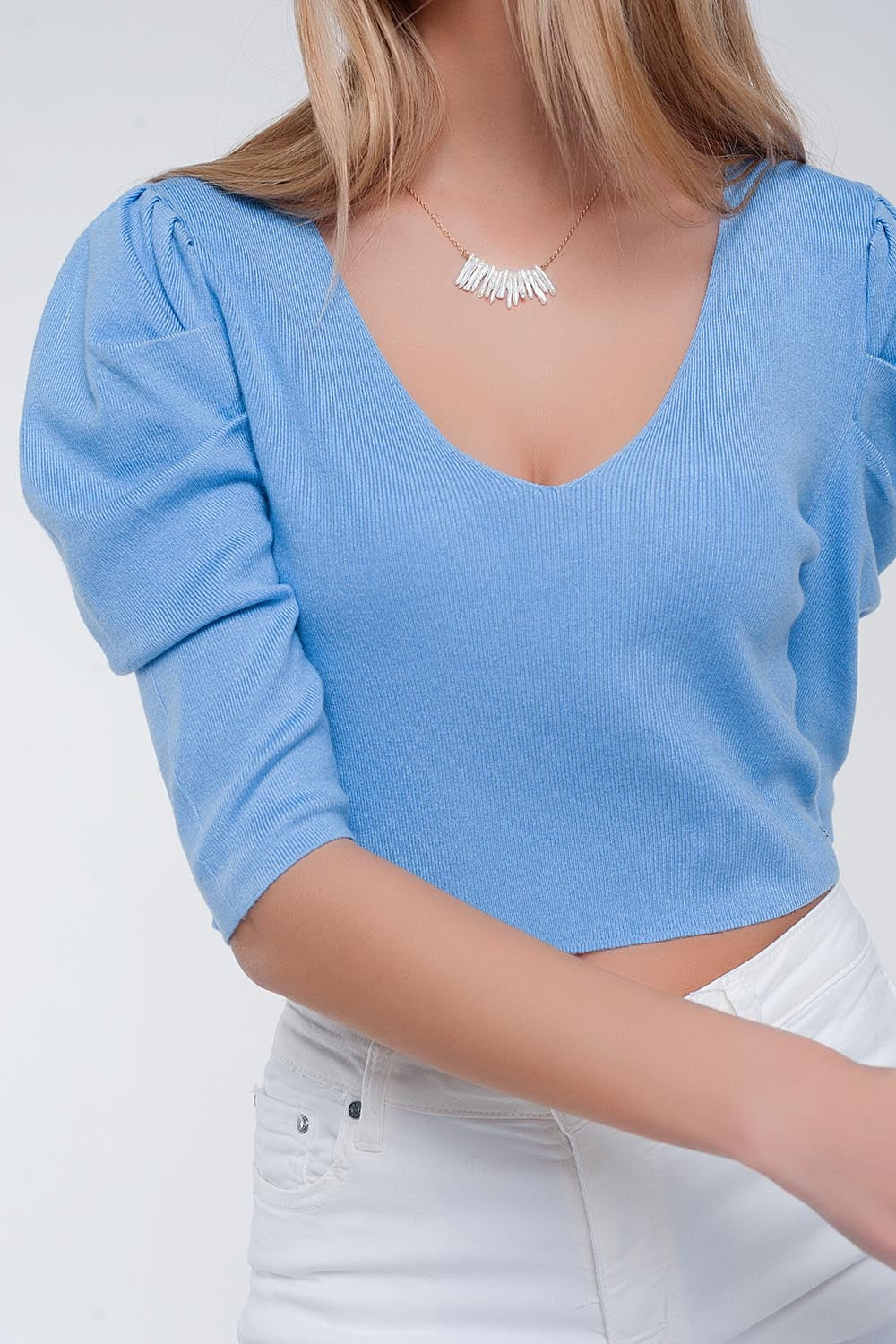 Sweater with short puff sleeves in blue Szua Store