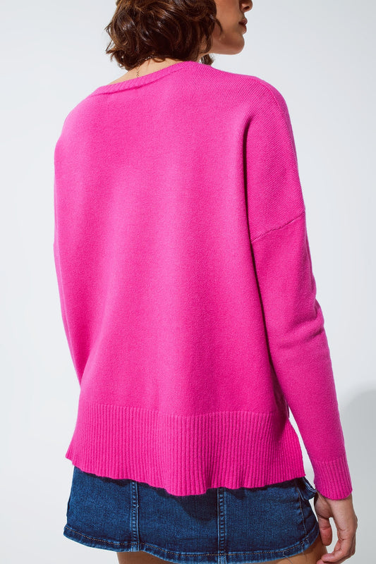 Jersey con escote en pico en rosa