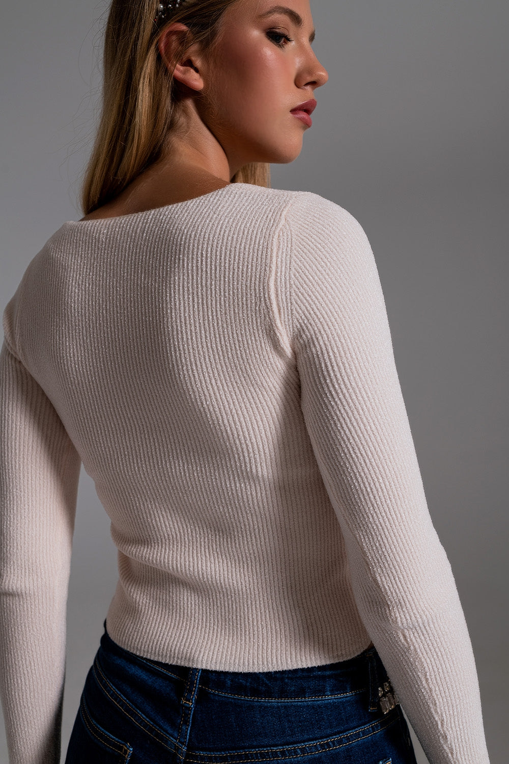 Sweetheart Neckline Chenille Sweater in cream - Szua Store