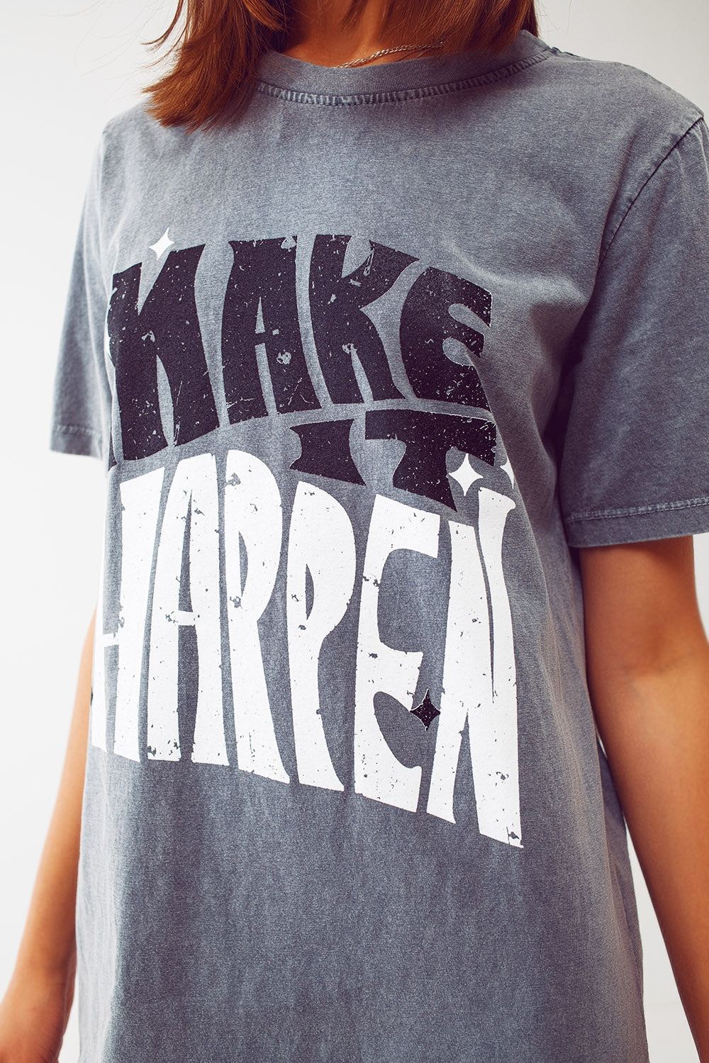T-shirt Dress with Make It Happen Text in grey - Szua Store