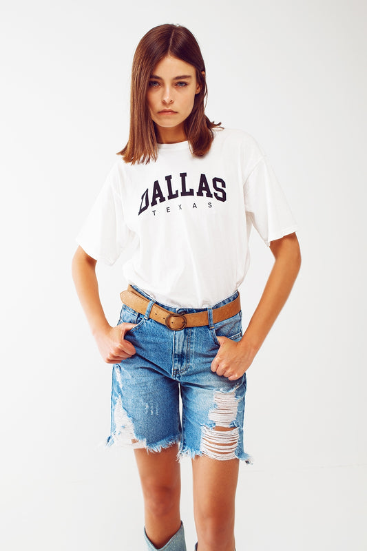 T Shirt with Dallas Texas Text in White - Szua Store