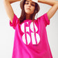 Q2 T-shirt With Good Vibes Text In Fuchsia