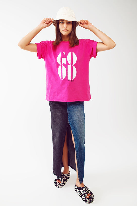 T-shirt With Good Vibes Text In Fuchsia - Szua Store