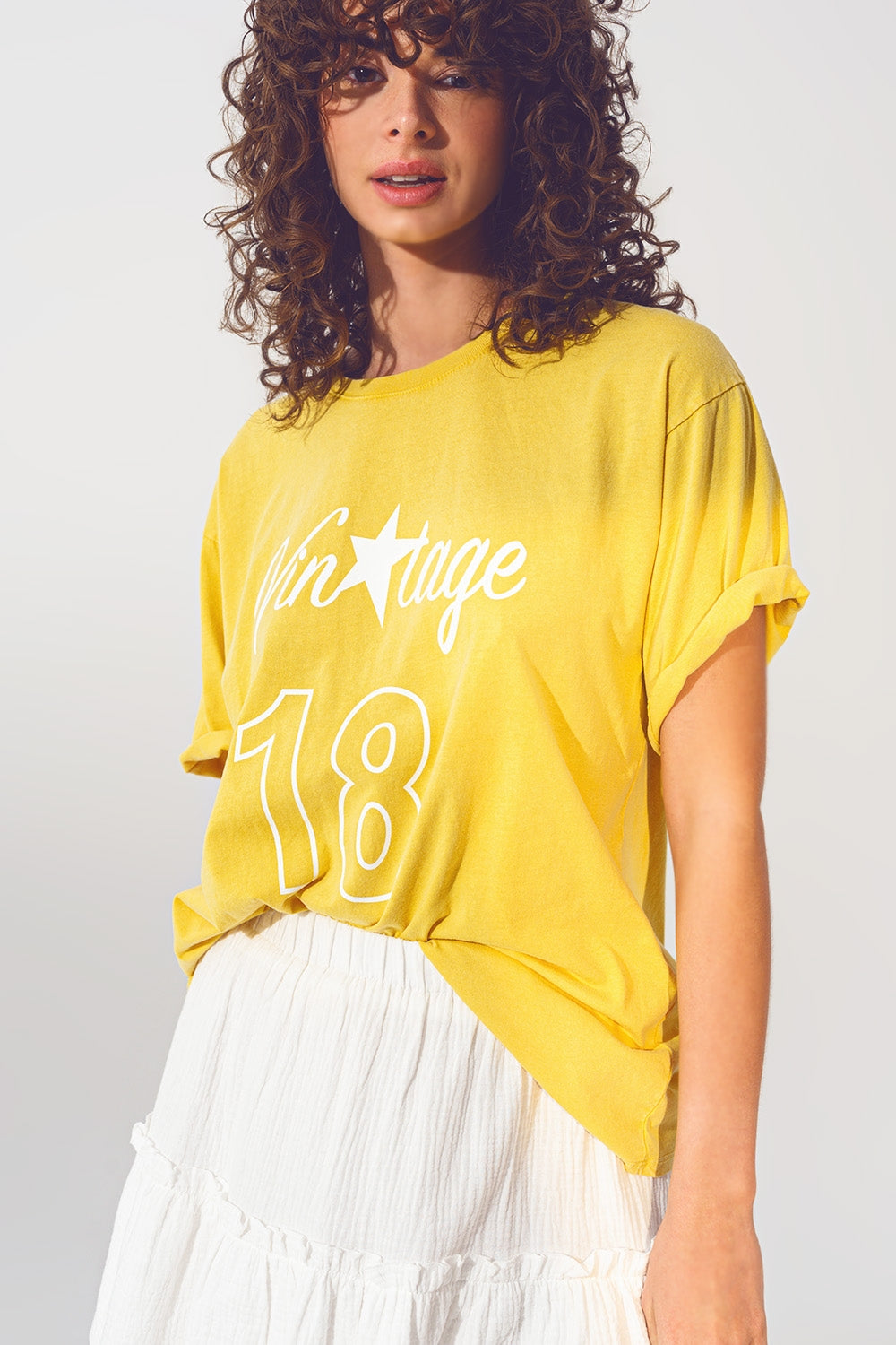 Q2 T-Shirt with Vintage 18 Text in yellow