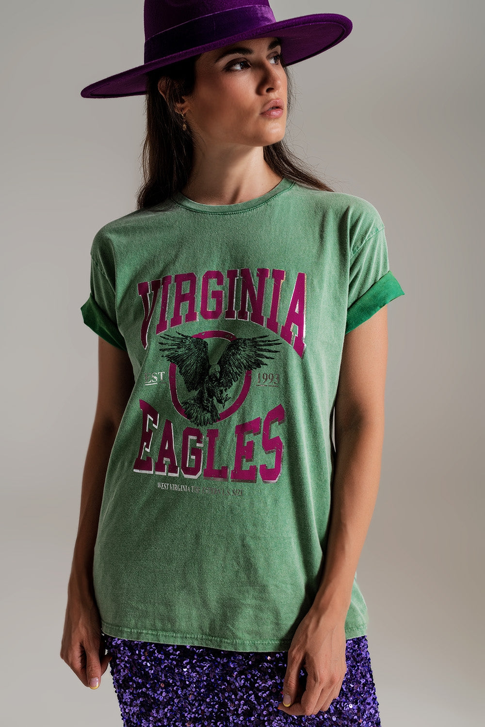 Q2 T-shirt with Virginia Eagles Text in Green