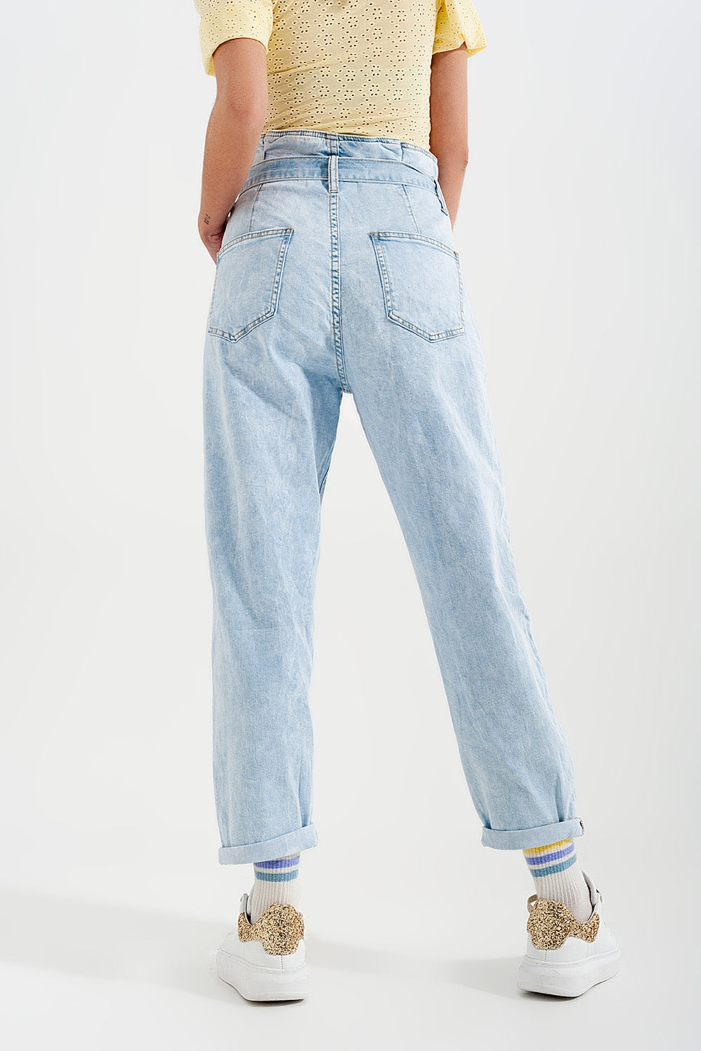 Tapered leg jeans with paper bag waist in light vintage wash Szua Store