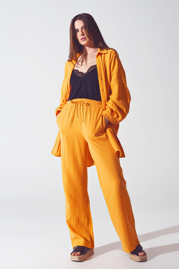 Textured Loose Fit Pants in Orange - Szua Store