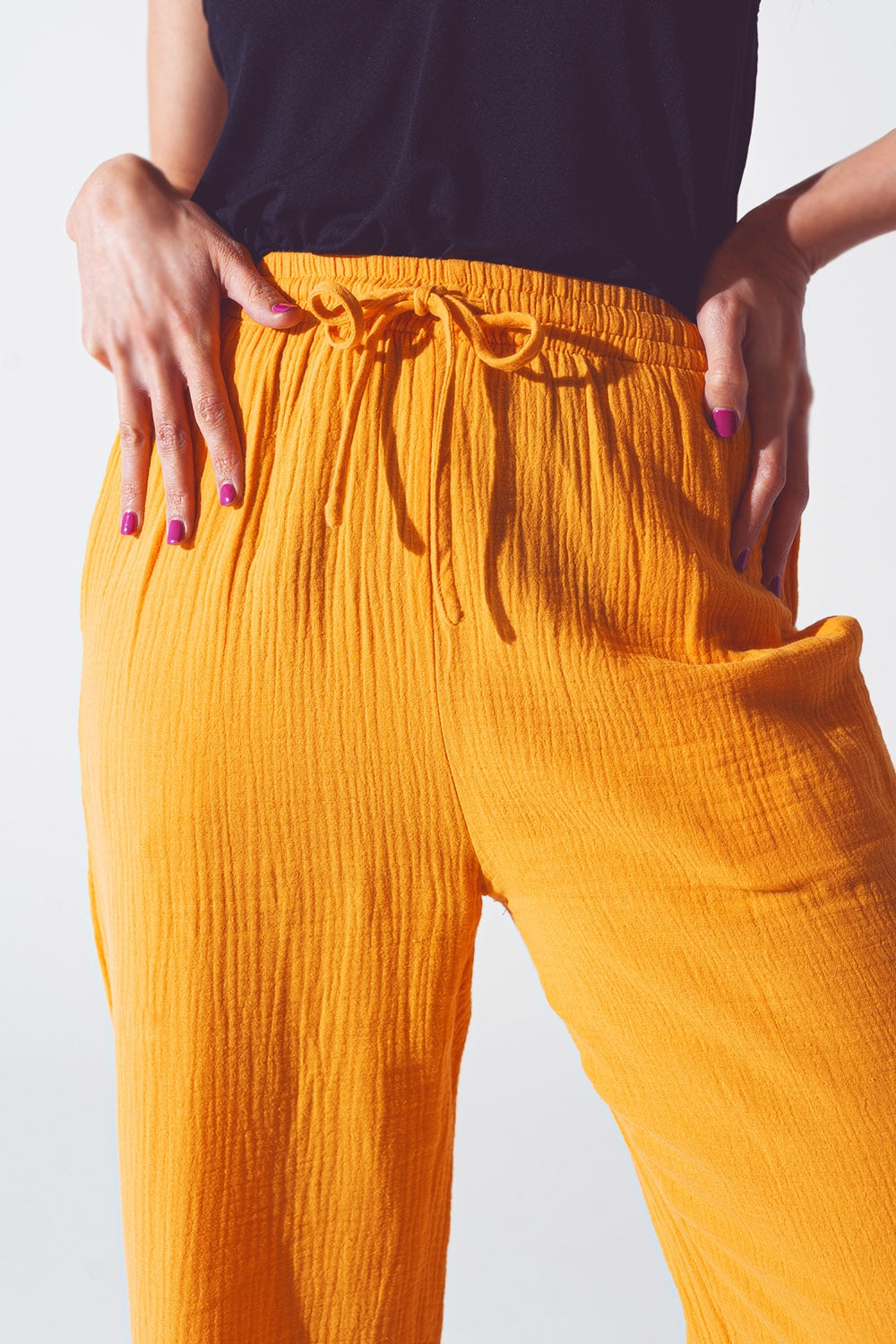 Textured Loose Fit Pants in Orange - Szua Store