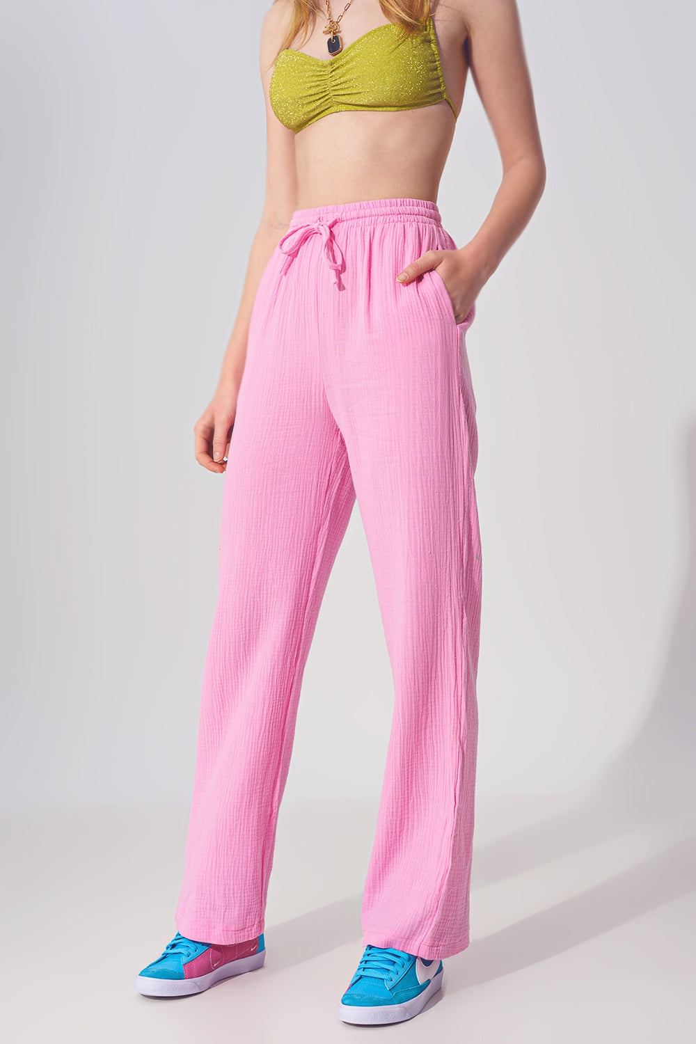 Textured Loose Fit Pants in Pink - Szua Store