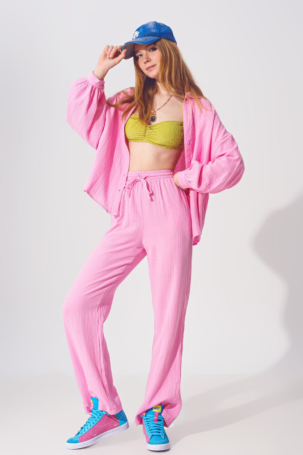 Textured Loose Fit Pants in Pink - Szua Store