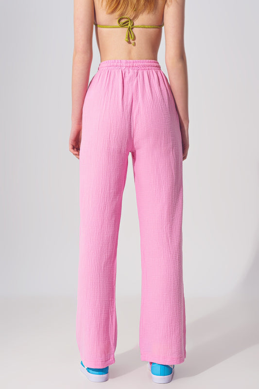 Textured Loose Fit Pants in Pink - Szua Store