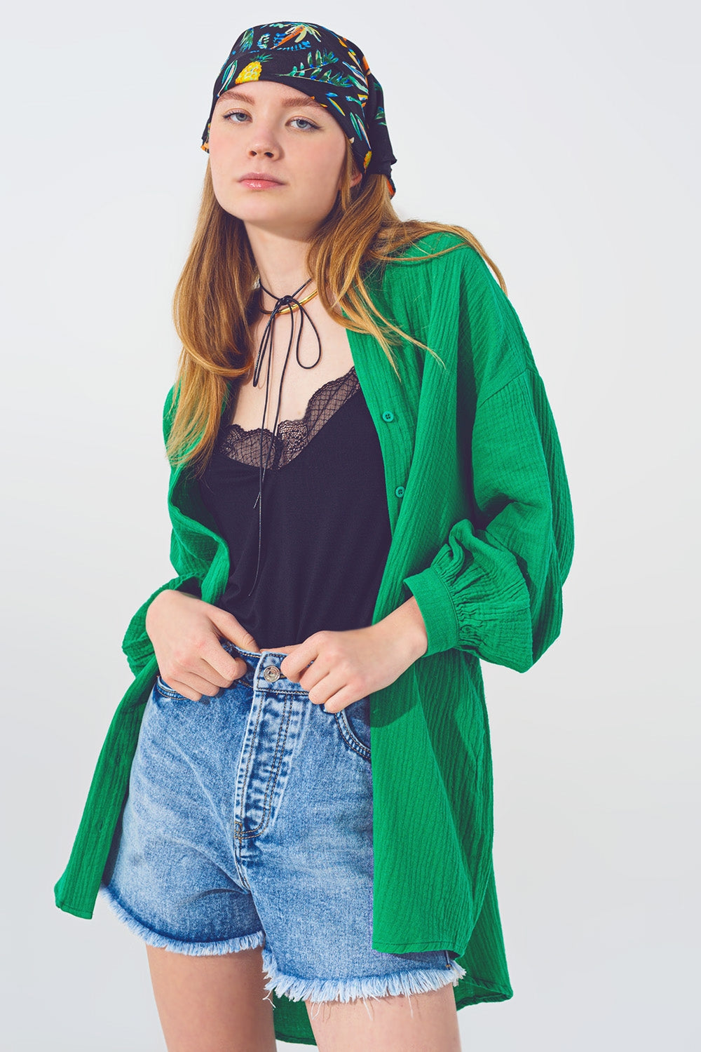 Textured Loose Fit Shirt in Green - Szua Store
