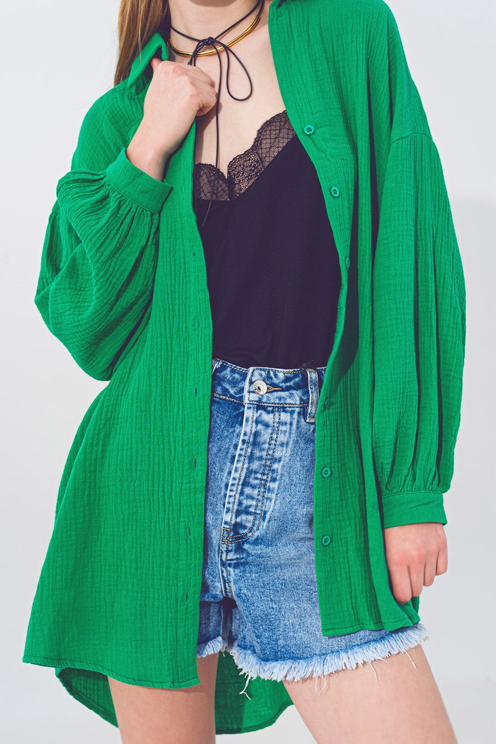 Textured Loose Fit Shirt in Green - Szua Store